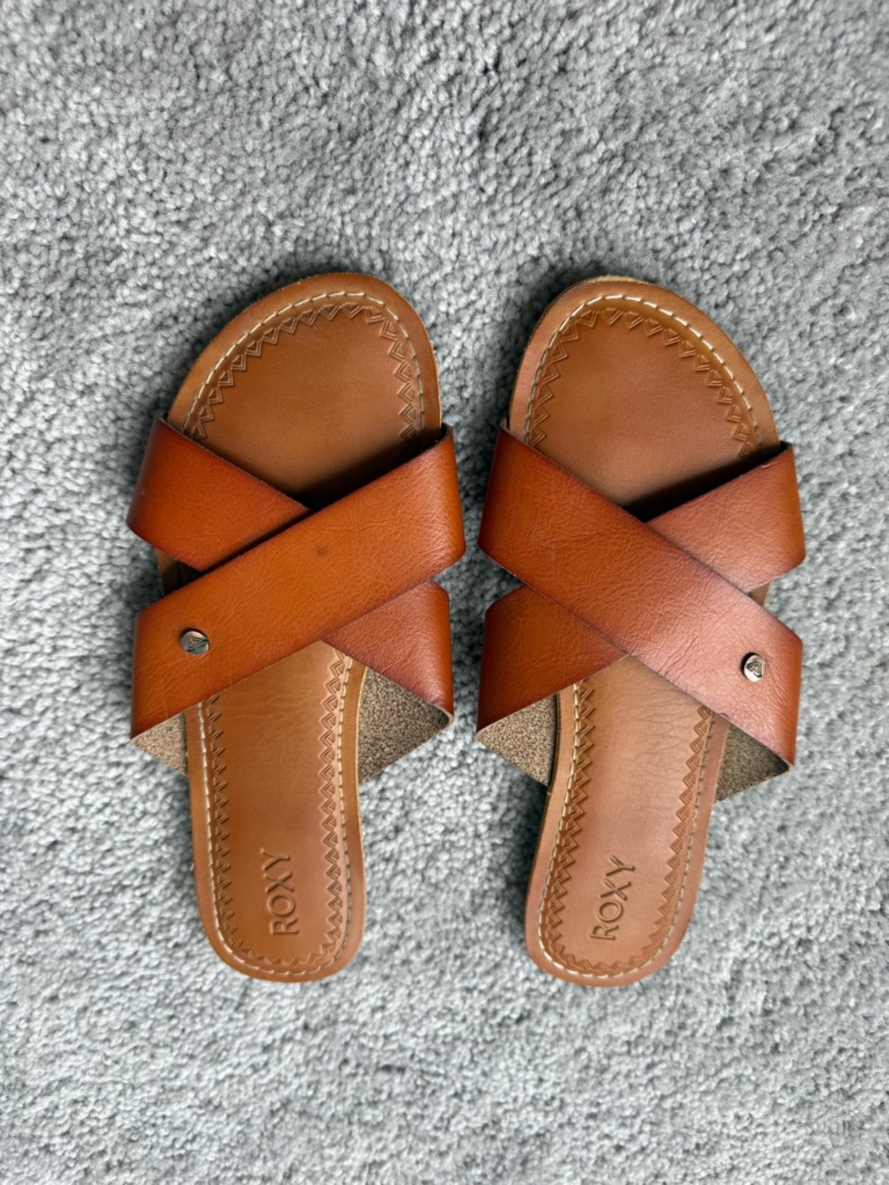 Roxy Brown Leather Crisscross Slide Sandals